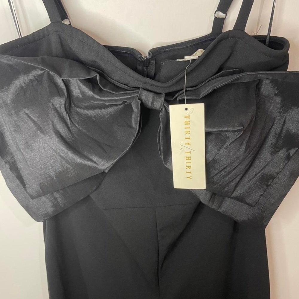 Thirty Thirty L.A. Black Bow Front Wide Leg Party Jumpsuit size Medium - Picture 6 of 8
